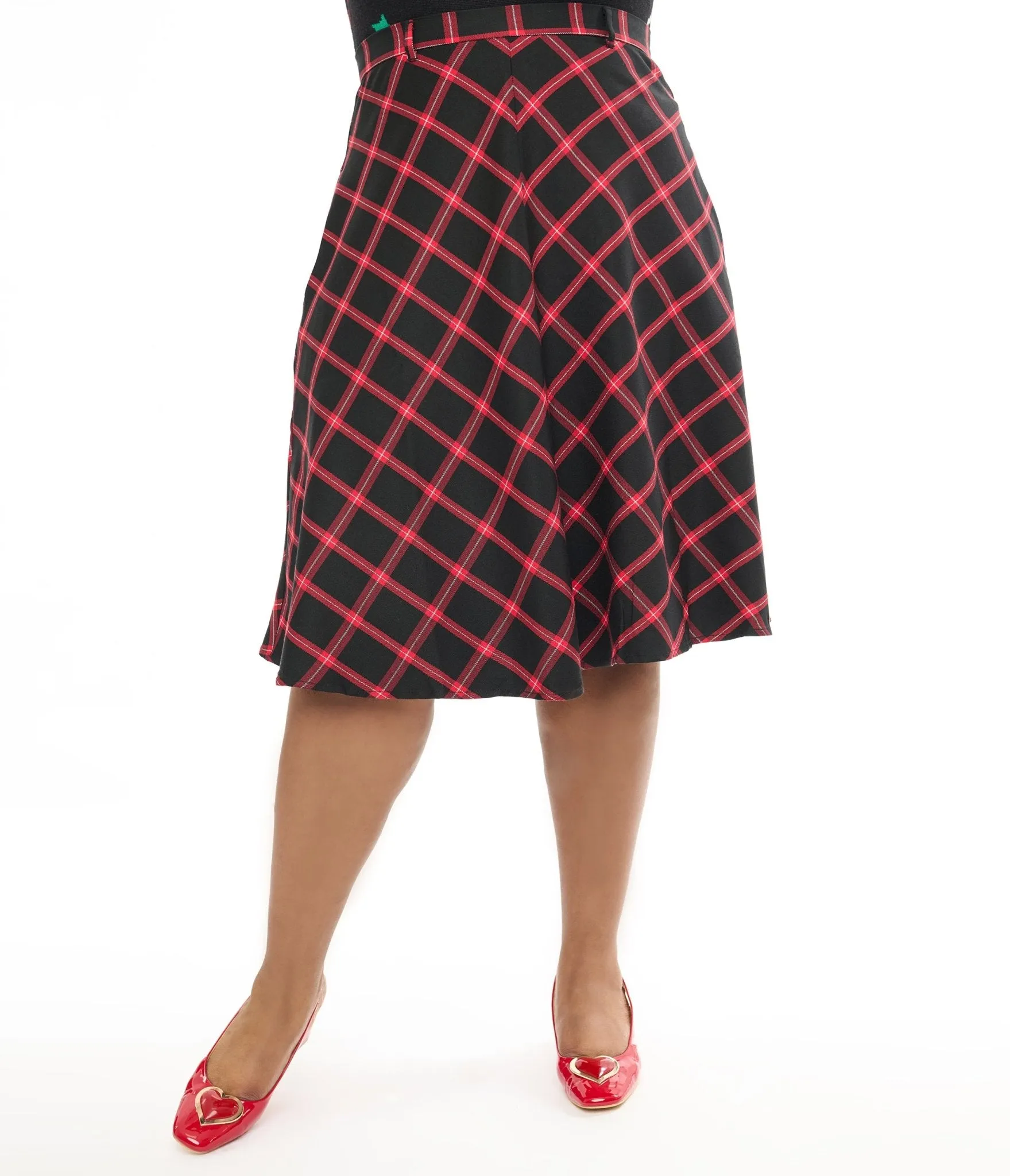 Hell Bunny Plus Size 1950s Red & Black Tartan Janine Swing Skirt Comfortable Travel Wear