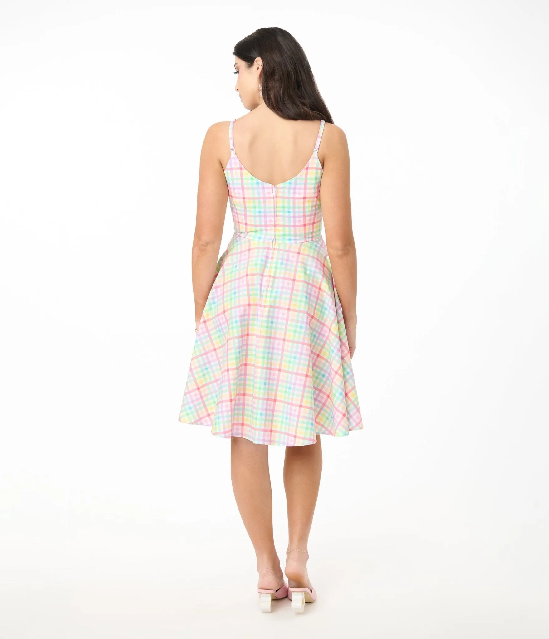 Hell Bunny Rainbow Gingham Cotton Swing Dress Casual Everyday Look