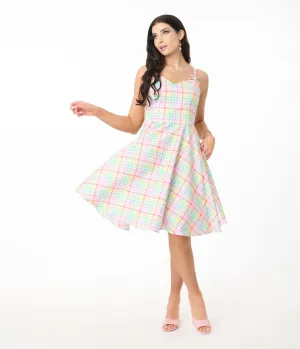 Hell Bunny Rainbow Gingham Cotton Swing Dress Casual Everyday Look