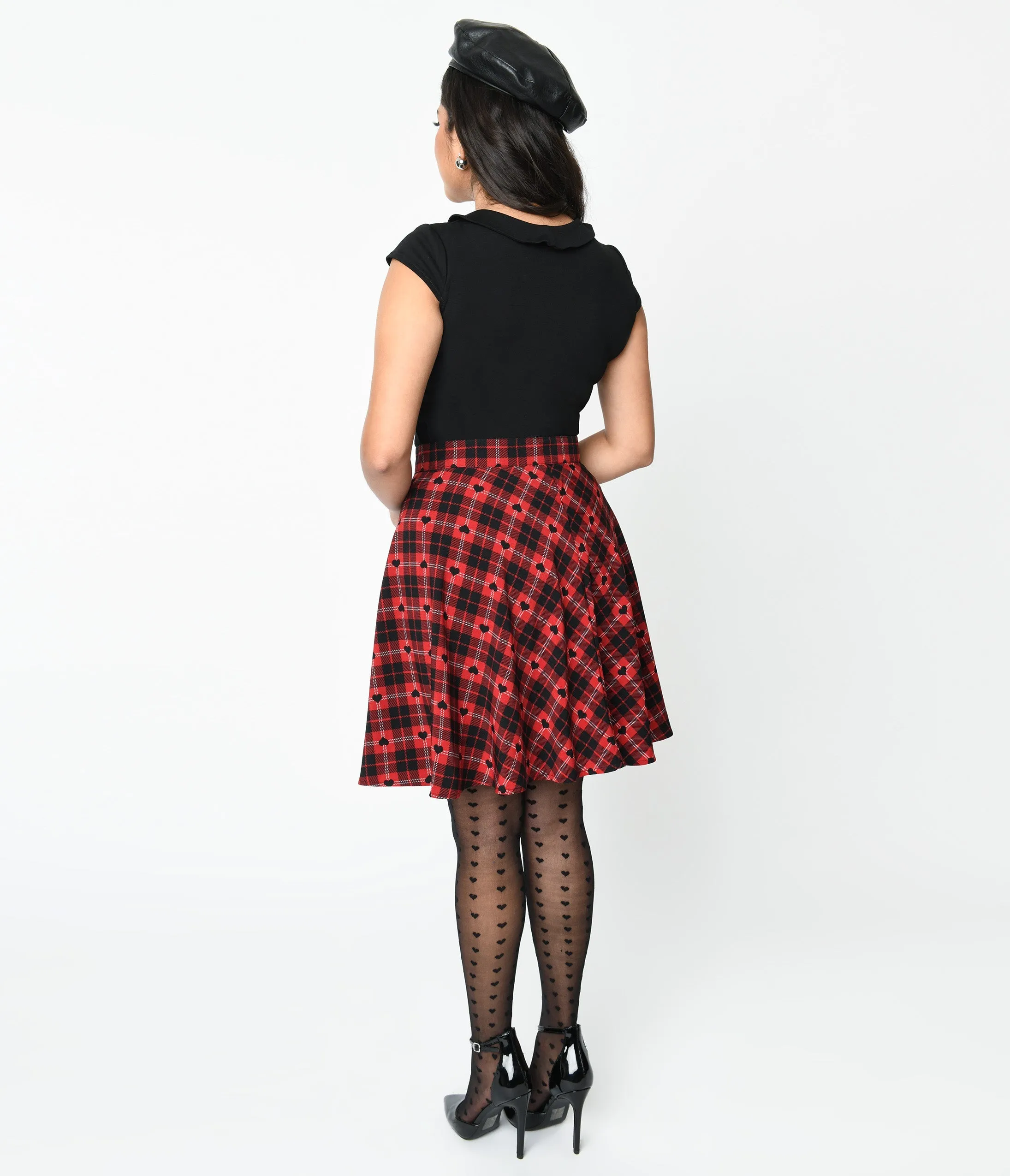 Hell Bunny Red & Black Heart Plaid Date Night Skirt Comfortable Travel Wear