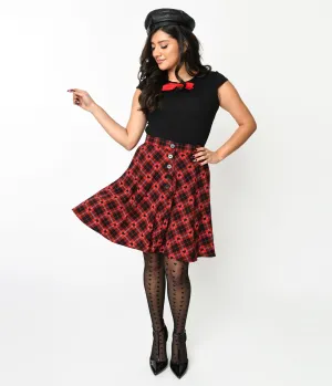 Hell Bunny Red & Black Heart Plaid Date Night Skirt Comfortable Travel Wear