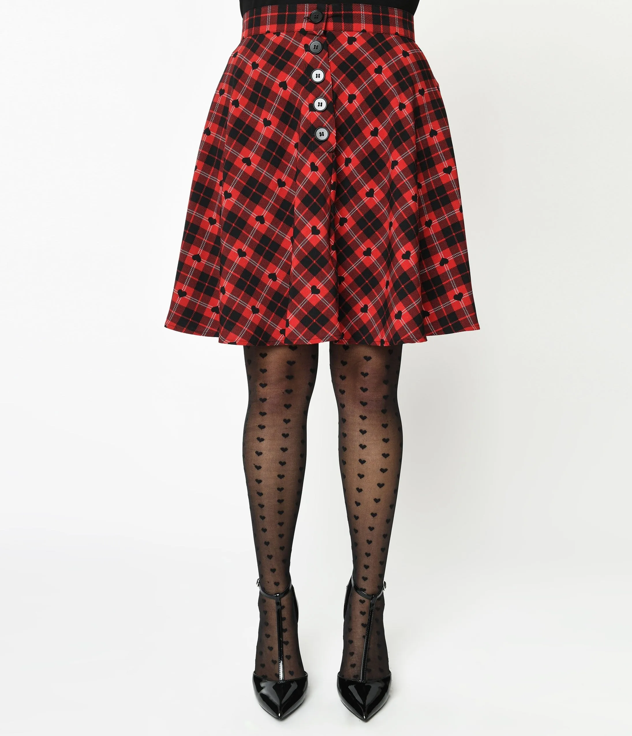 Hell Bunny Red & Black Heart Plaid Date Night Skirt Comfortable Travel Wear