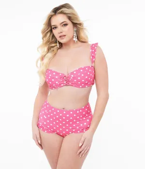 Hot Pink & White Polka Dot Two Piece Swim Set Beach Vacation Ready