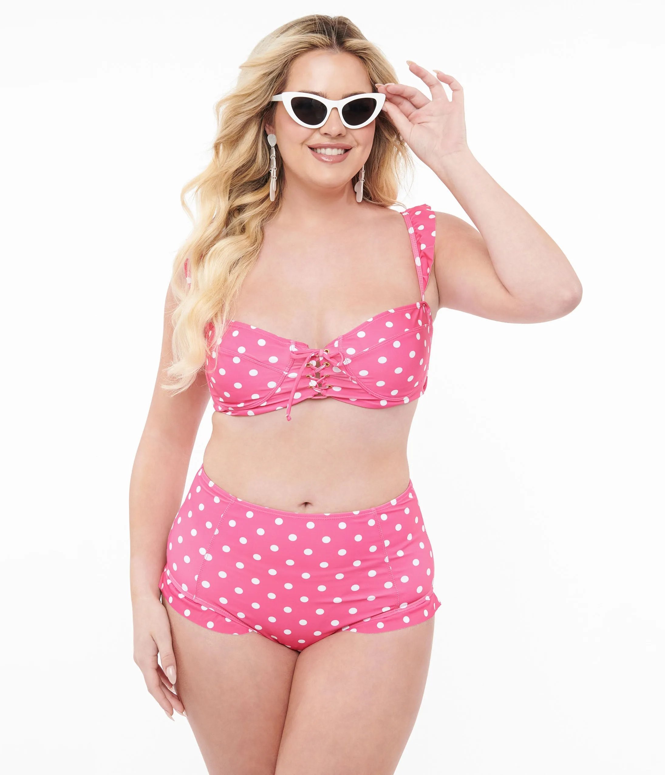 Hot Pink & White Polka Dot Two Piece Swim Set Beach Vacation Ready
