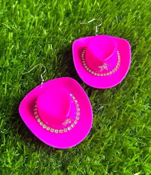 Hot Pink Rhinestone Cowboy Hat Earrings Everyday Chic