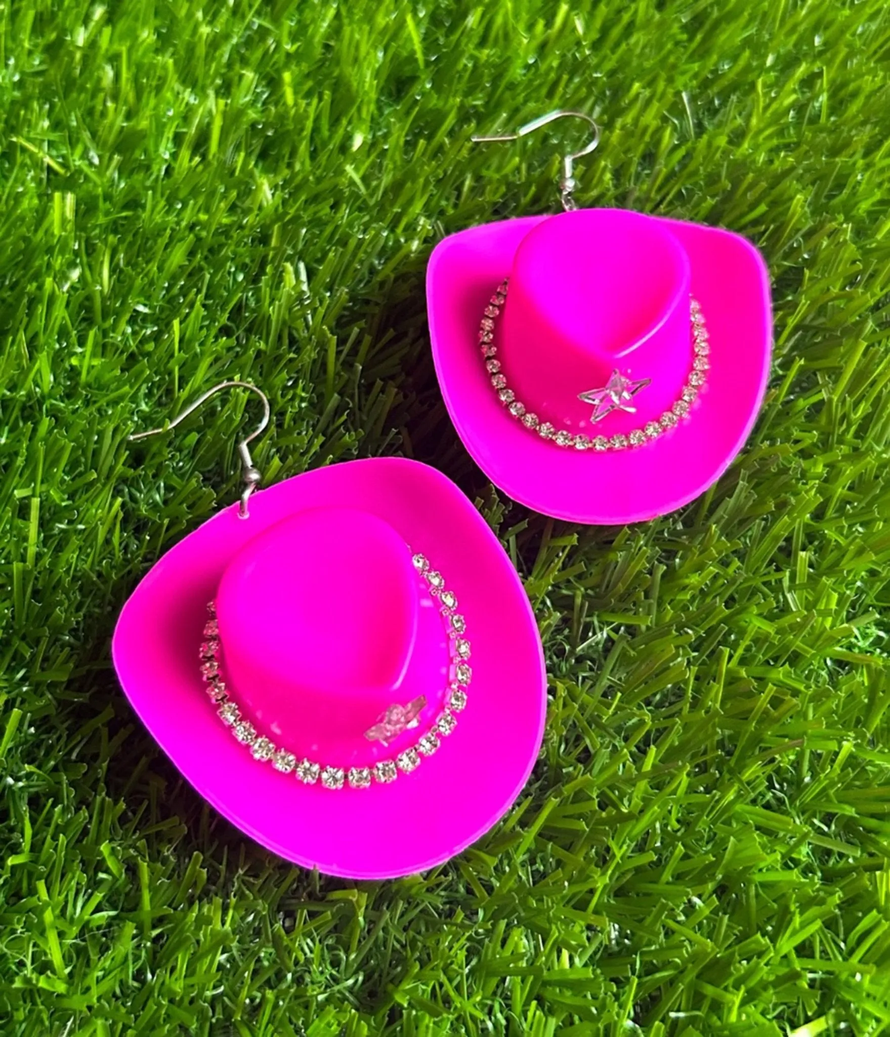 Hot Pink Rhinestone Cowboy Hat Earrings Everyday Chic