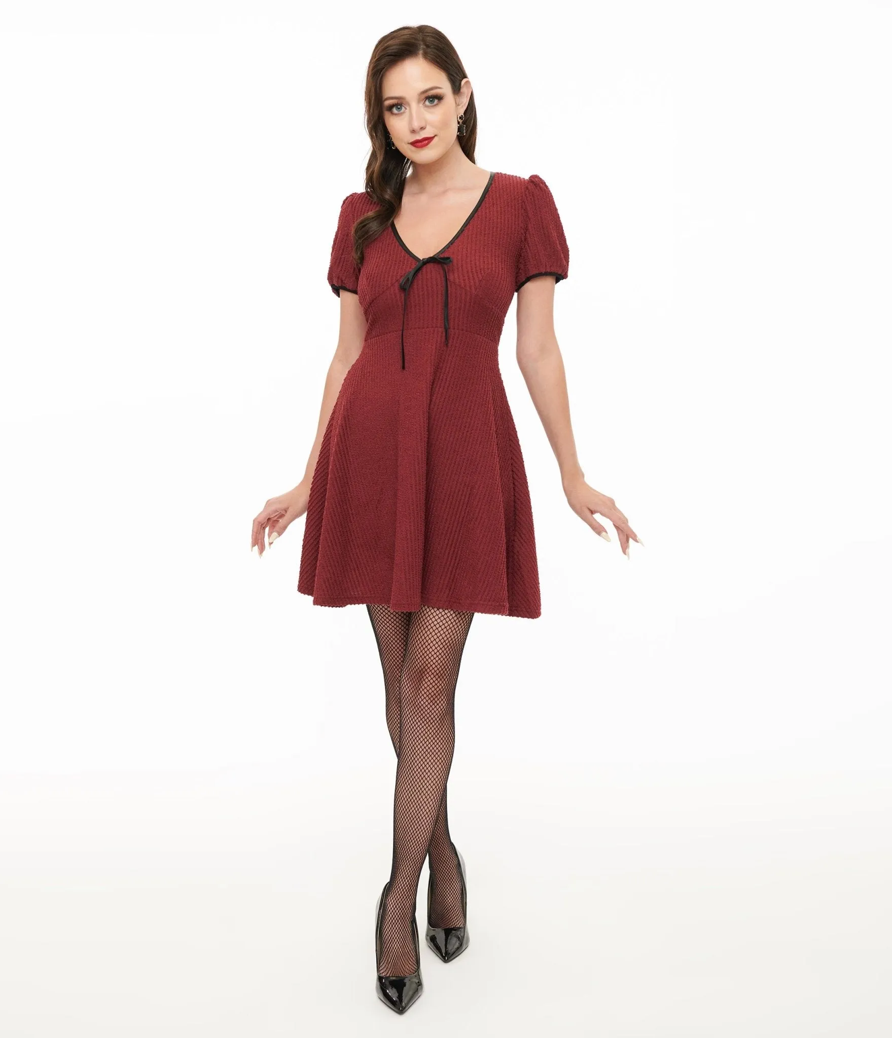 Killstar Burgundy Ribbed Chaseleigh Mini Dress Casual Everyday Look