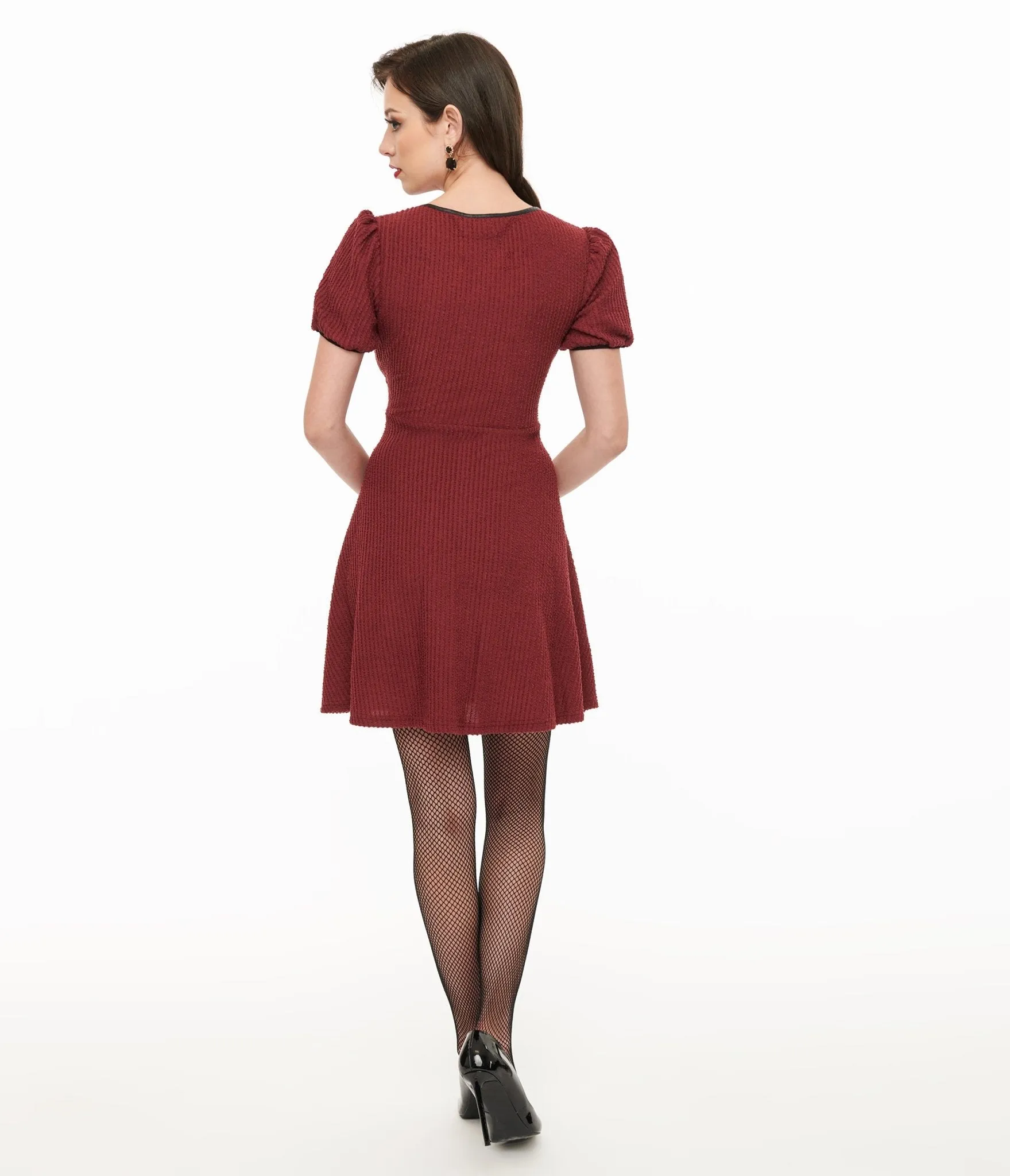 Killstar Burgundy Ribbed Chaseleigh Mini Dress Casual Everyday Look