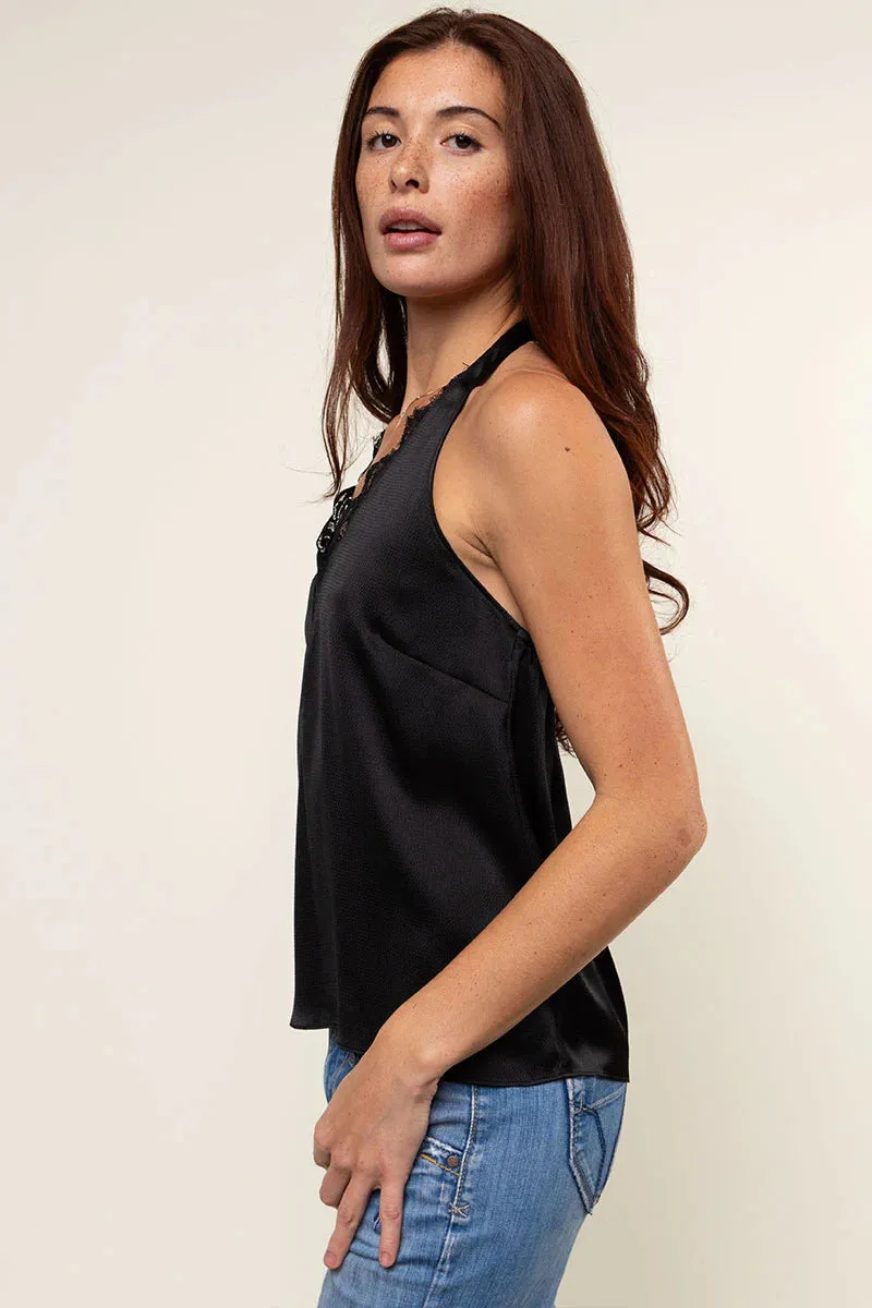 Lace Insert Halter Top Summer Festival Tee
