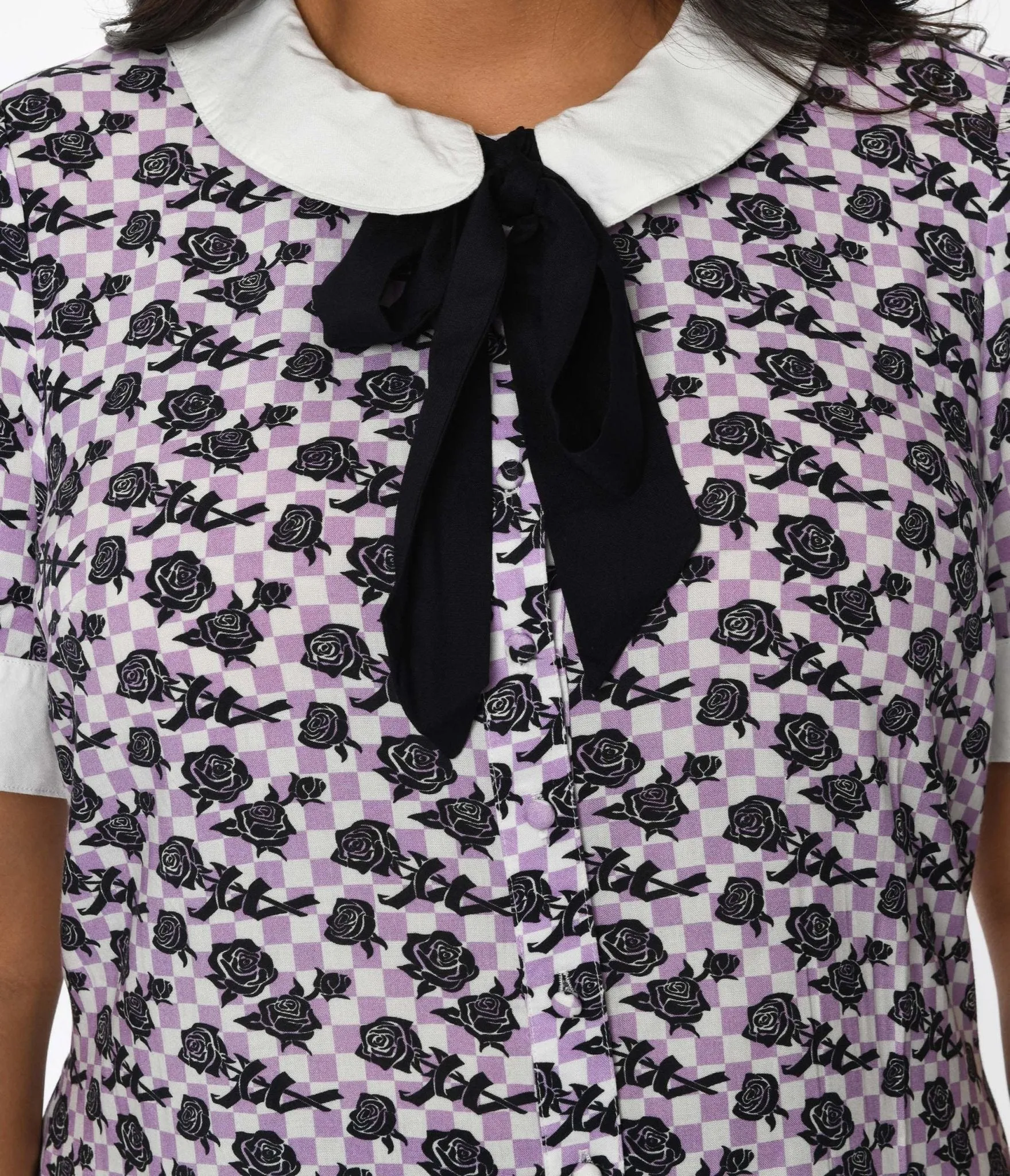 Lavender & White Checkered Rose Shift Dress Casual Everyday Look