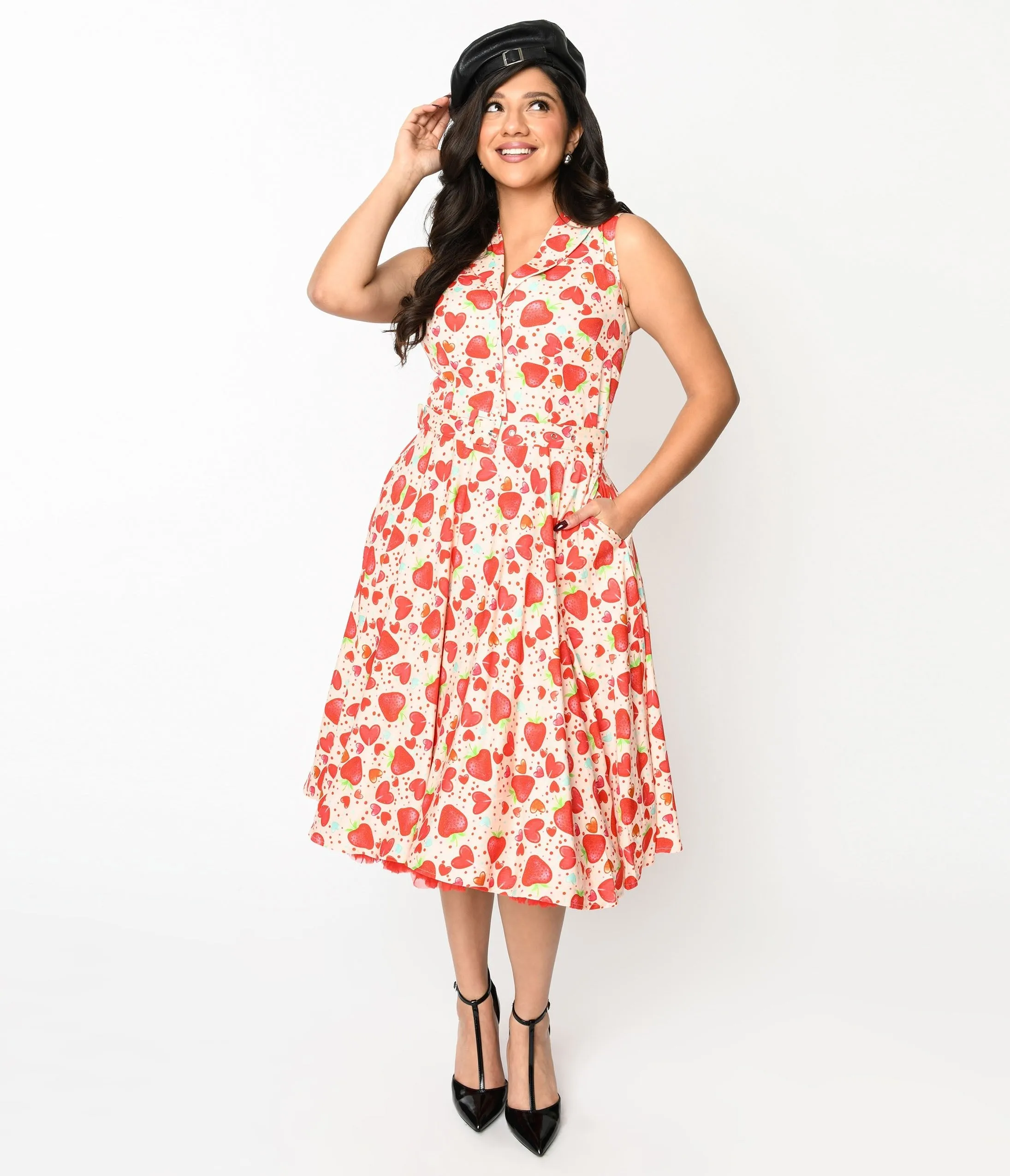 Light Pink Strawberry Love Swing Dress Casual Everyday Look