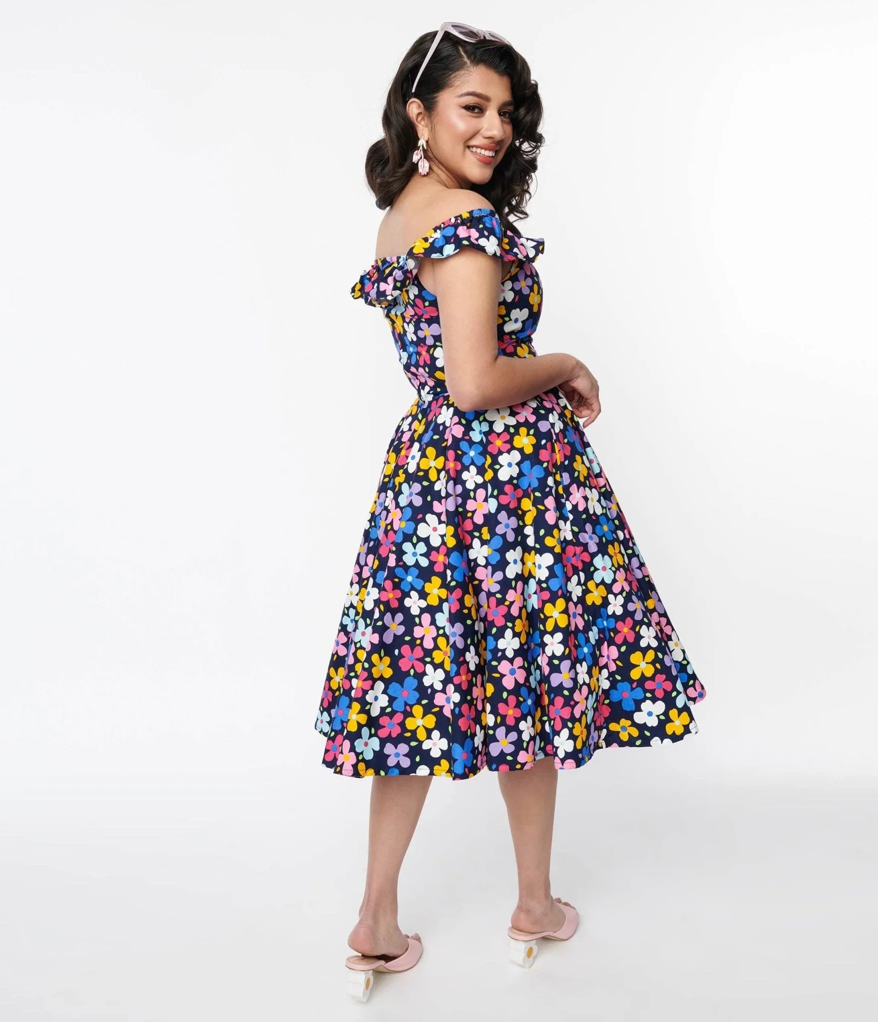 Magnolia Place Navy & Multicolor Floral Barbara Swing Dress Casual Everyday Look