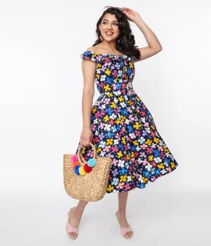 Magnolia Place Navy & Multicolor Floral Barbara Swing Dress Casual Everyday Look
