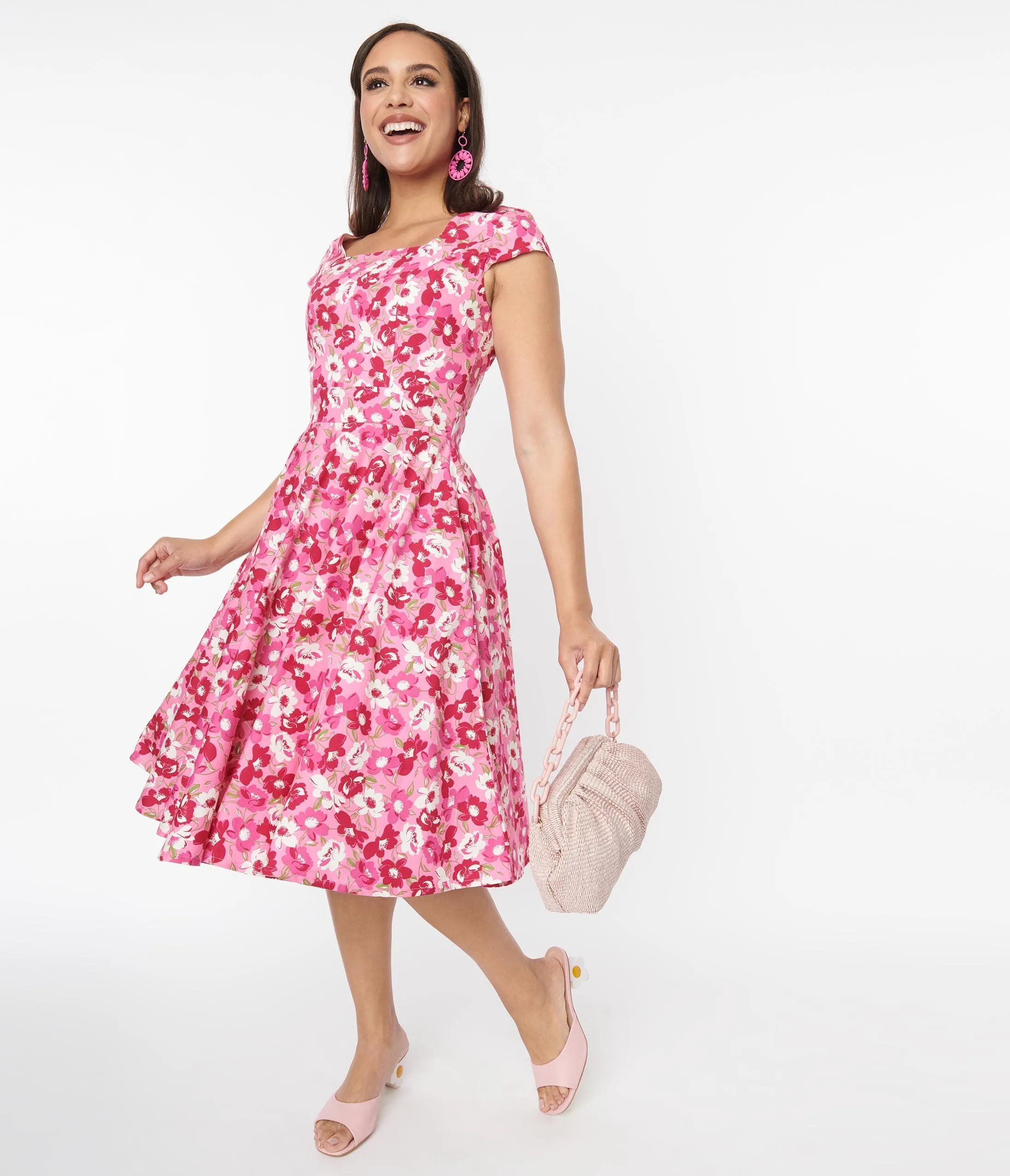Magnolia Place Pink Floral Anna Swing Dress Casual Everyday Look