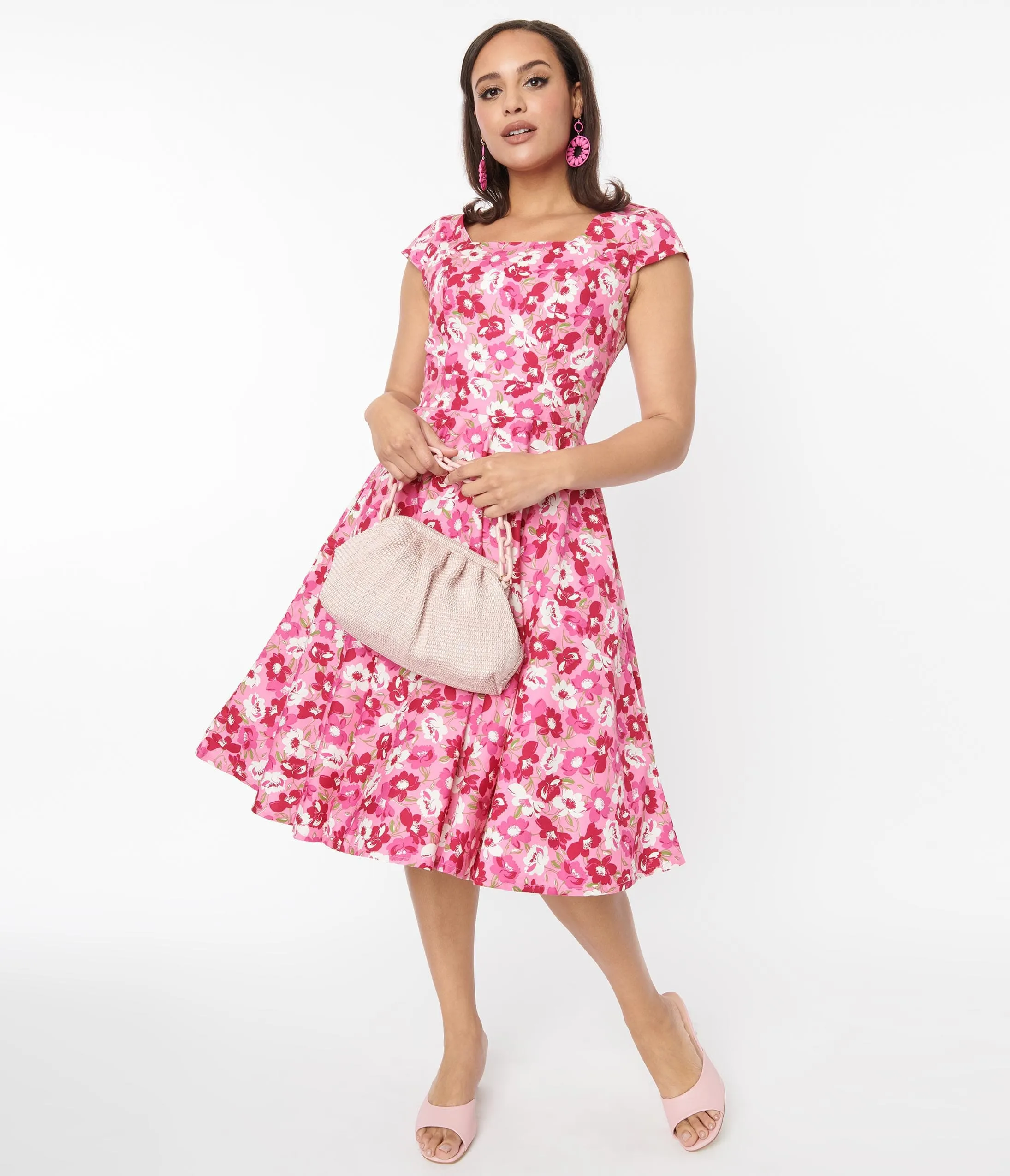 Magnolia Place Pink Floral Anna Swing Dress Casual Everyday Look