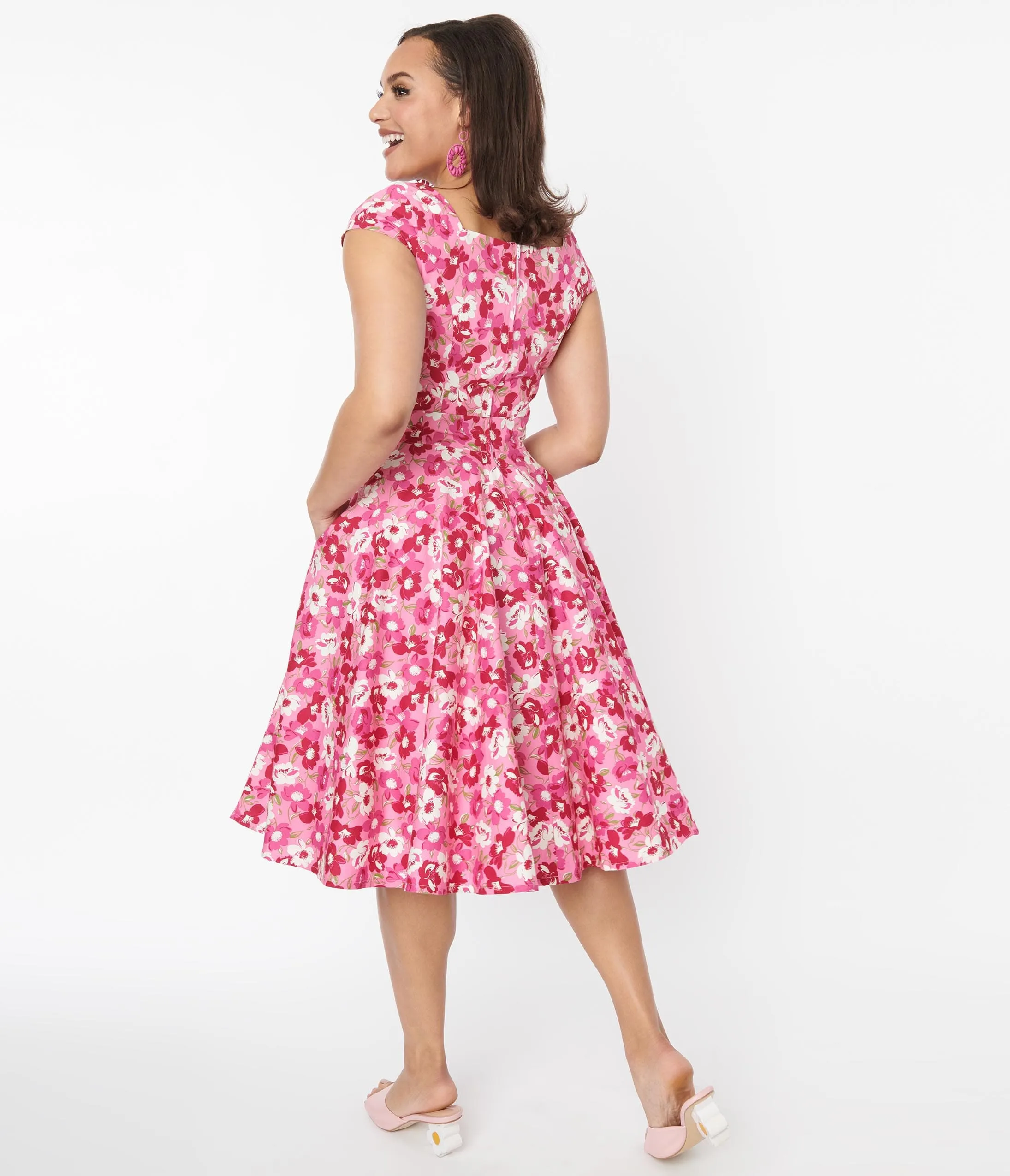 Magnolia Place Pink Floral Anna Swing Dress Casual Everyday Look