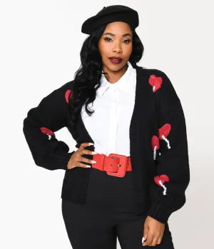 Magnolia Place Plus Size Black Heart Lollipop Open Cardigan Easy Date Night
