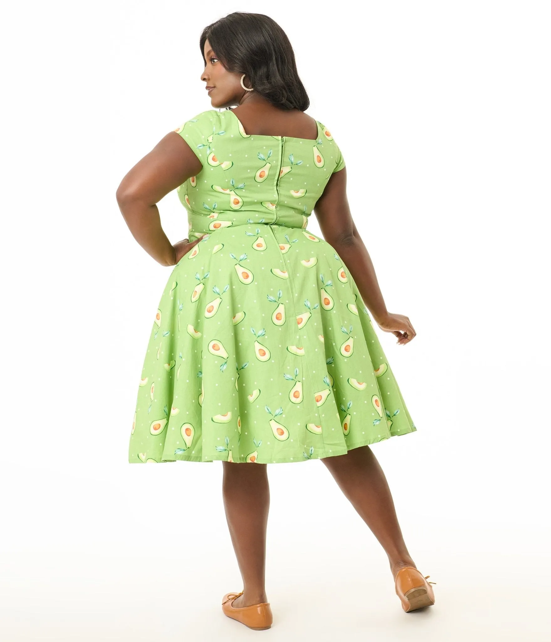 Magnolia Place Plus Size Green Avocado Print Anna Cotton Swing Dress Casual Everyday Look