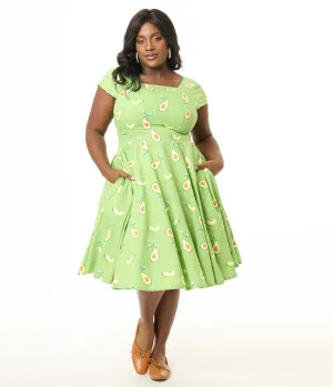 Magnolia Place Plus Size Green Avocado Print Anna Cotton Swing Dress Casual Everyday Look