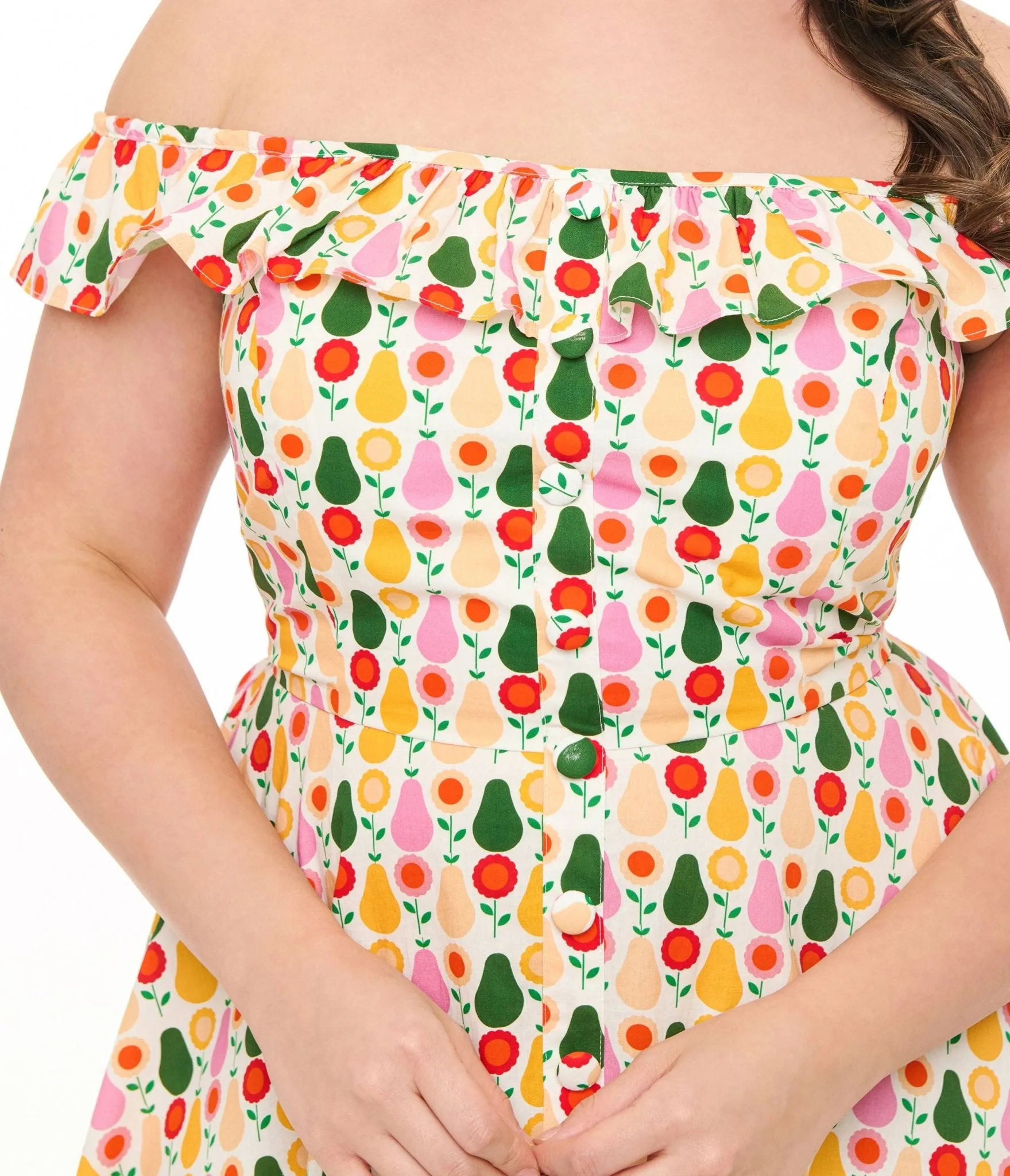 Magnolia Place Plus Size Multicolor Pear Print Cotton Barbara Swing Dress Casual Everyday Look