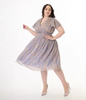 Magnolia Place Plus Size Periwinkle & Gold Flutter Sleeve Midori Swing Dress Casual Everyday Look