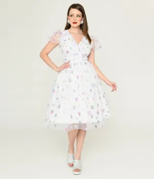 Magnolia Place White & Sparkle Snowflake Midori Dress Casual Everyday Look