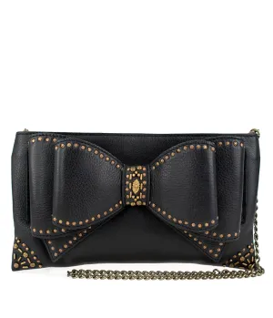 Mary Frances Black Leather Bowed Over Handbag Fun Outing
