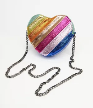 Metallic Rainbow Heart Leatherette Crossbody Bag Fun Outing