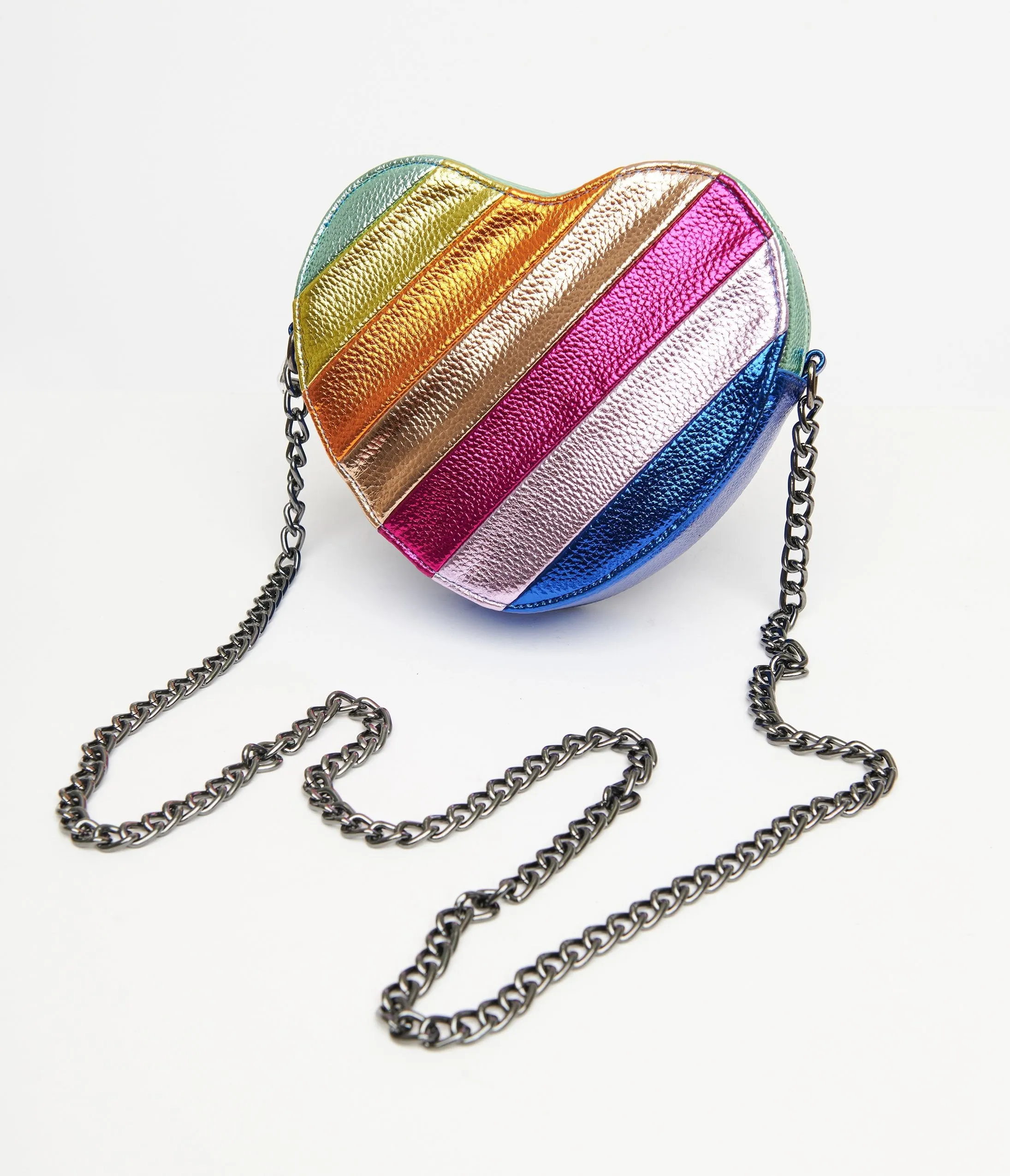 Metallic Rainbow Heart Leatherette Crossbody Bag Fun Outing