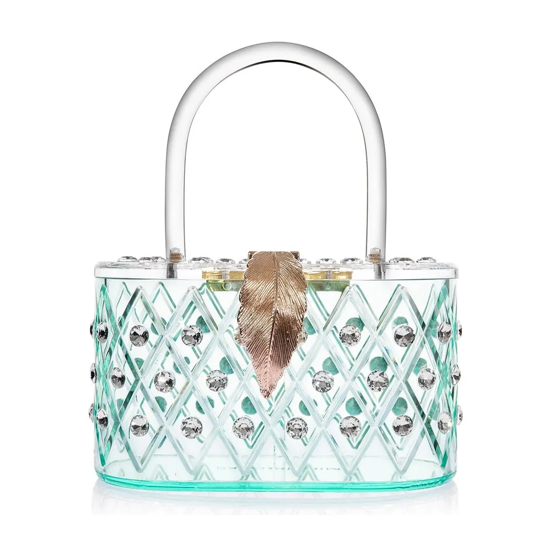 Milanblocks 1950s Spearmint Ice Crystal Acrylic Box Clutch Handbag Fun Outing