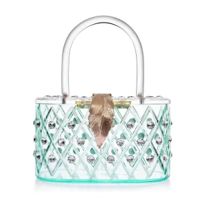 Milanblocks 1950s Spearmint Ice Crystal Acrylic Box Clutch Handbag Fun Outing