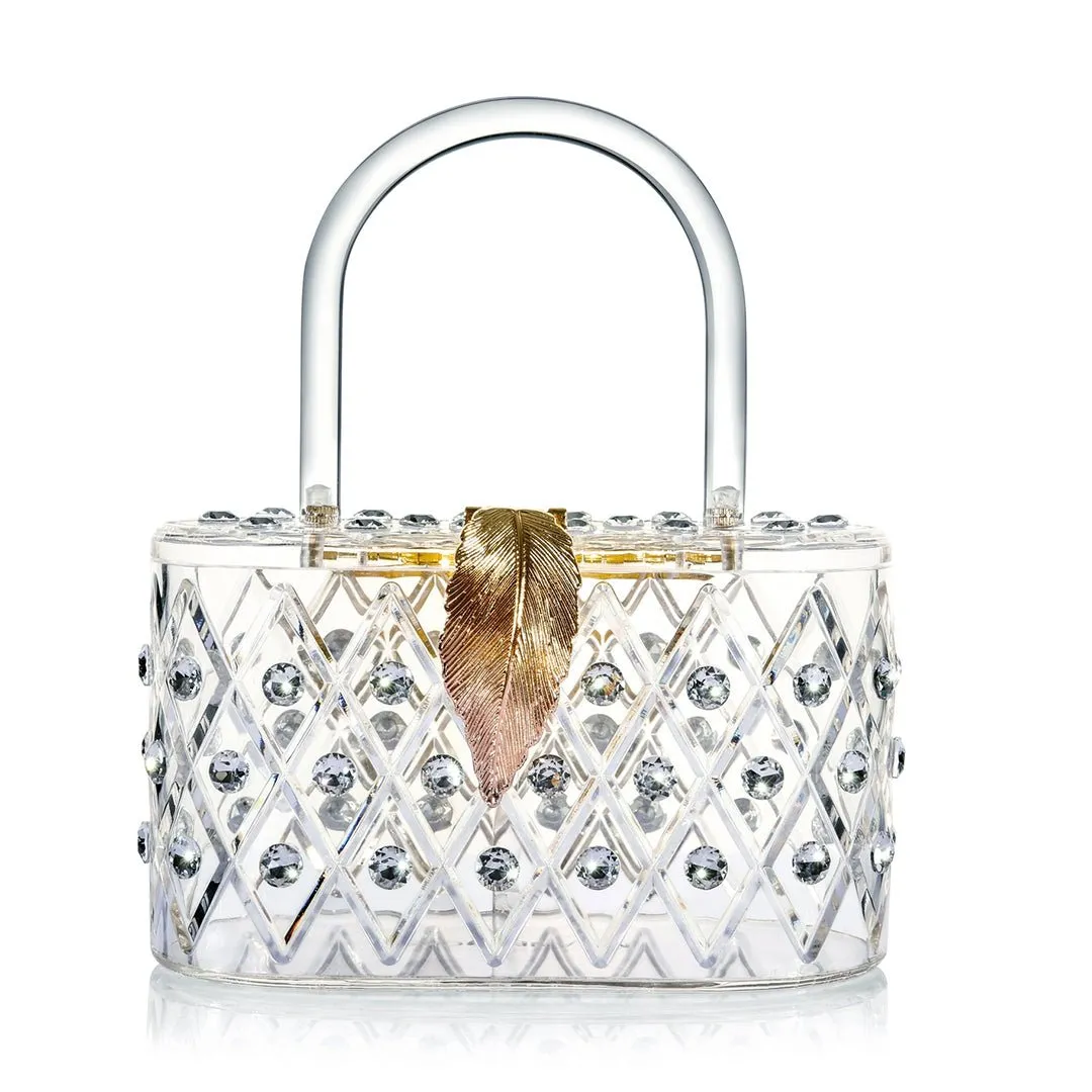 Milanblocks 1950s The Princess Clear Crystal Acrylic Box Clutch Handbag Fun Outing
