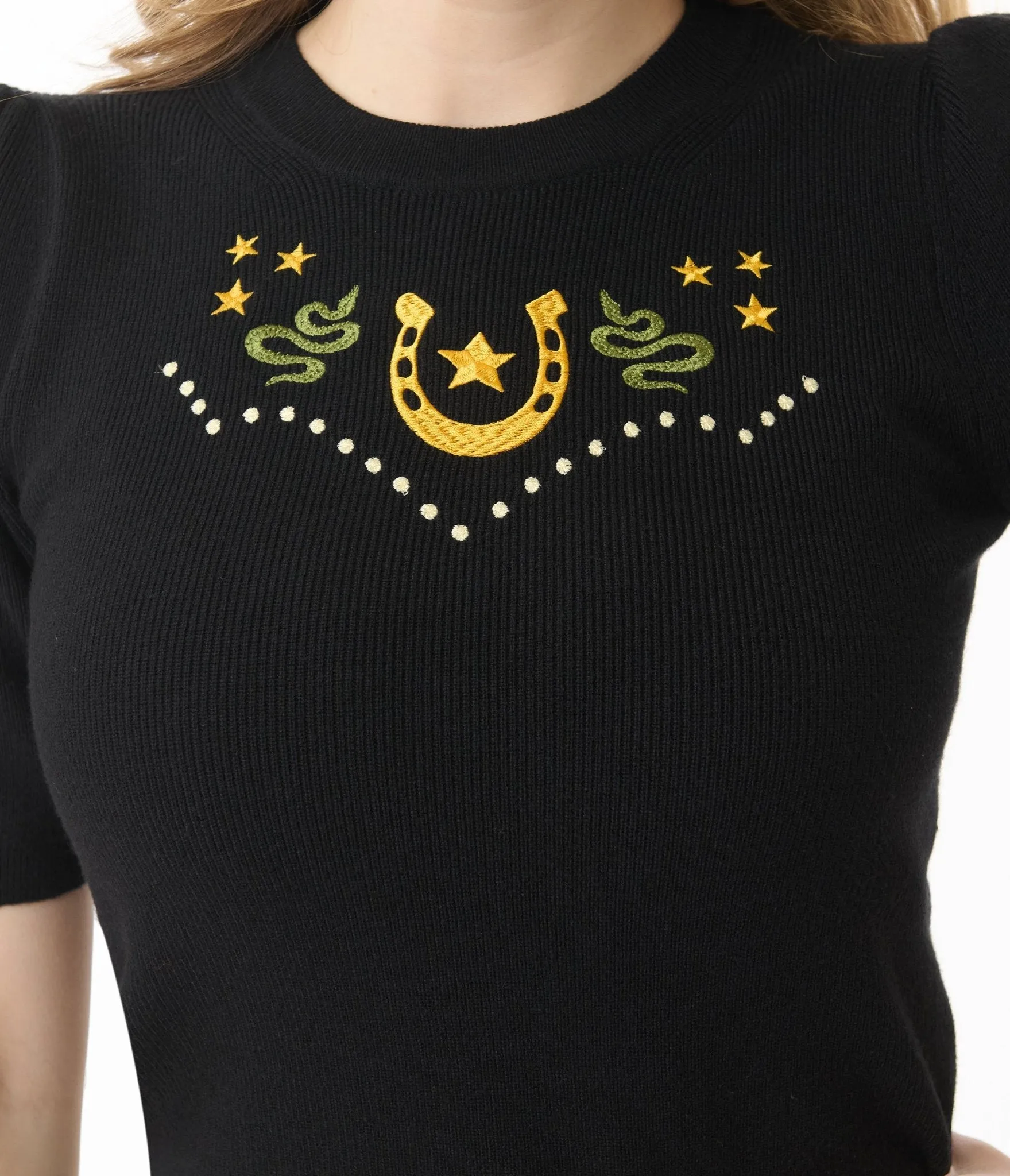 Mischief Made Black Lucky Horseshoe Sweater Easy Date Night