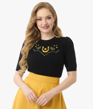 Mischief Made Black Lucky Horseshoe Sweater Easy Date Night