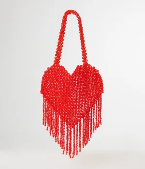 Moda Luxe Red Heart Fringe Beaded Handbag Fun Outing