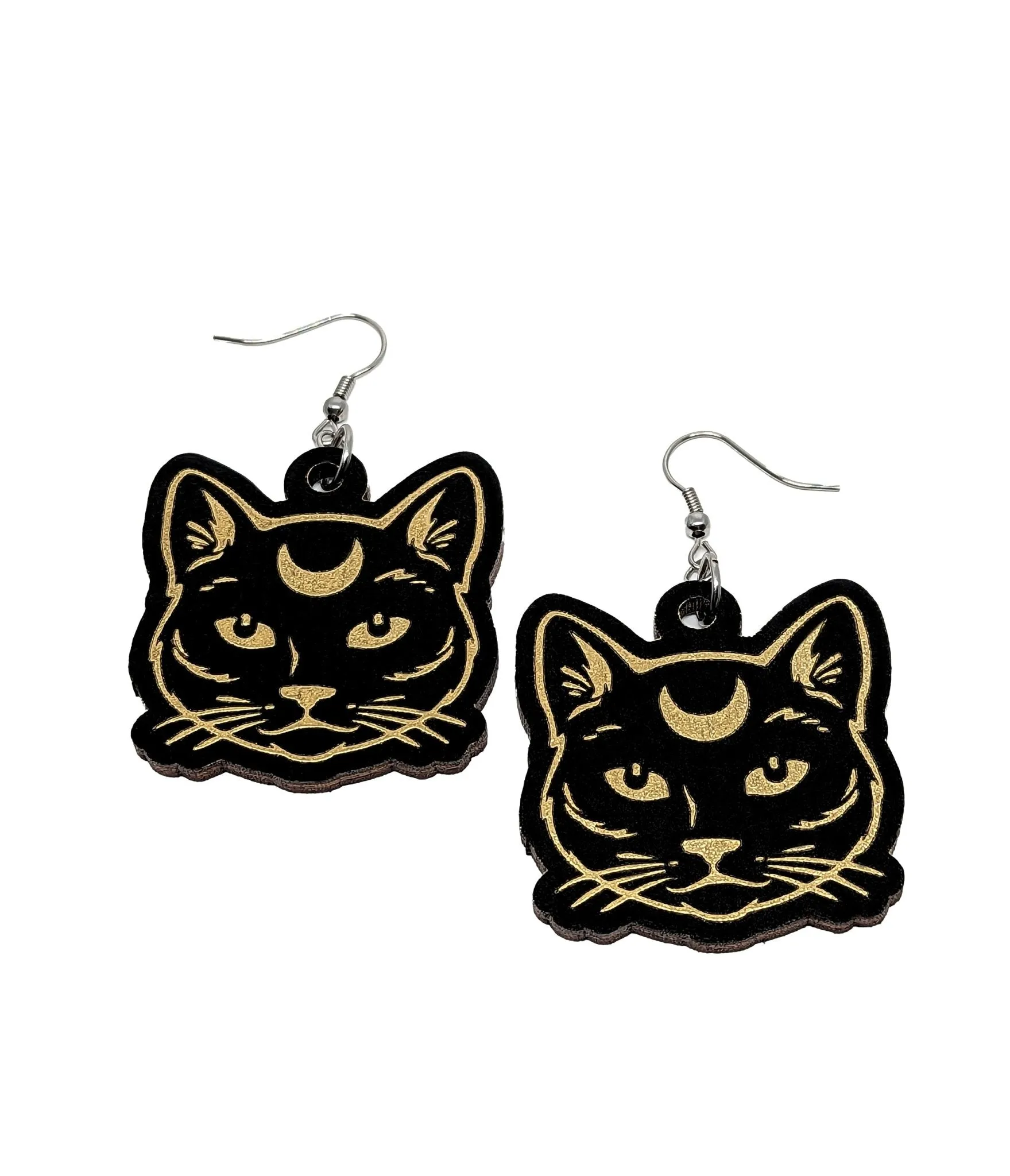 Moon Kitty Wooden Earrings Everyday Chic