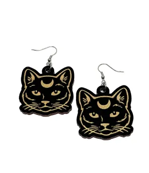 Moon Kitty Wooden Earrings Everyday Chic
