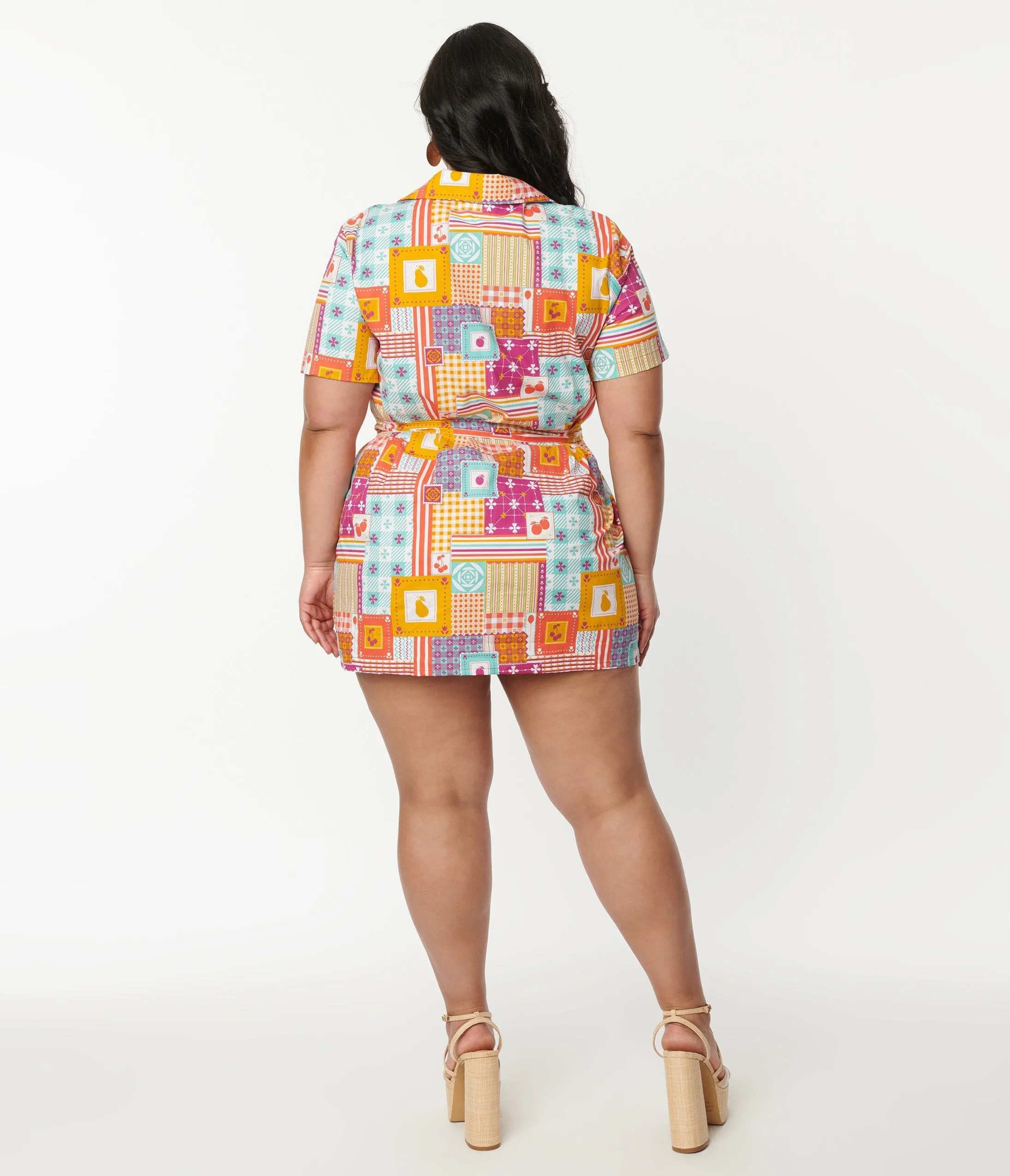 Multicolor Patchwork Print Mini Dress Casual Everyday Look