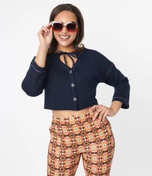 Navy Floral Button Cropped Petunia Cardigan Easy Date Night
