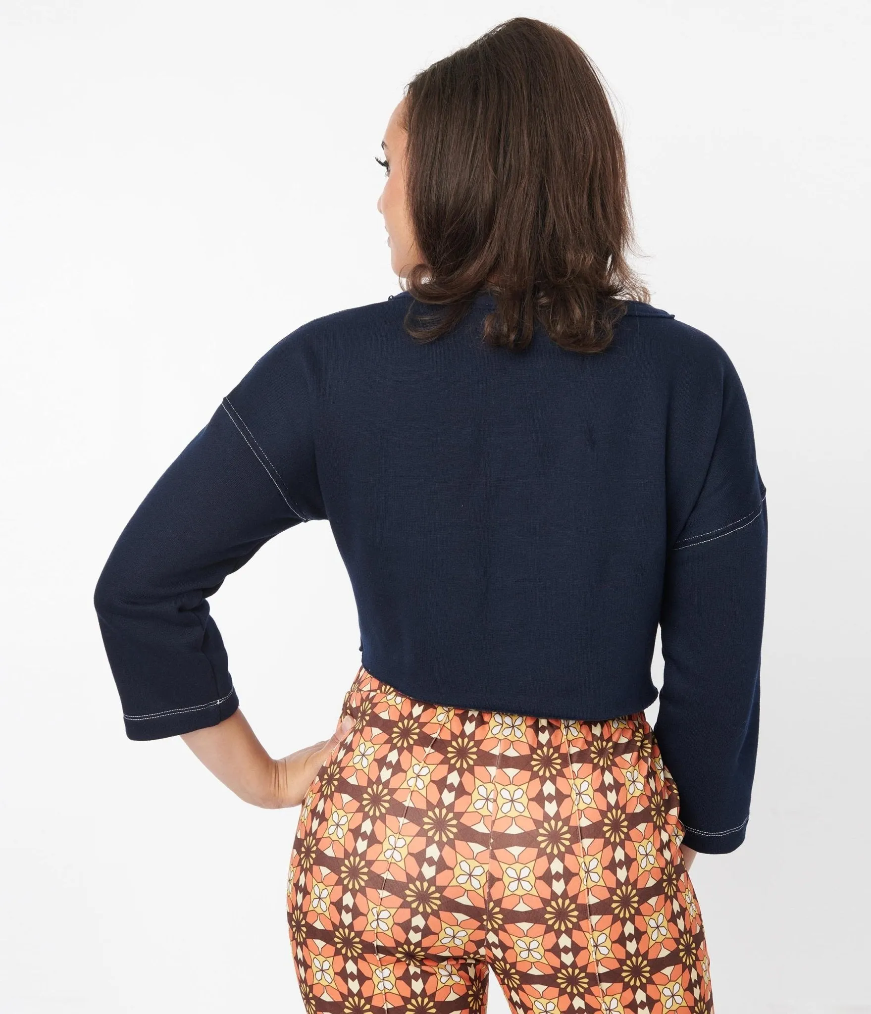 Navy Floral Button Cropped Petunia Cardigan Easy Date Night