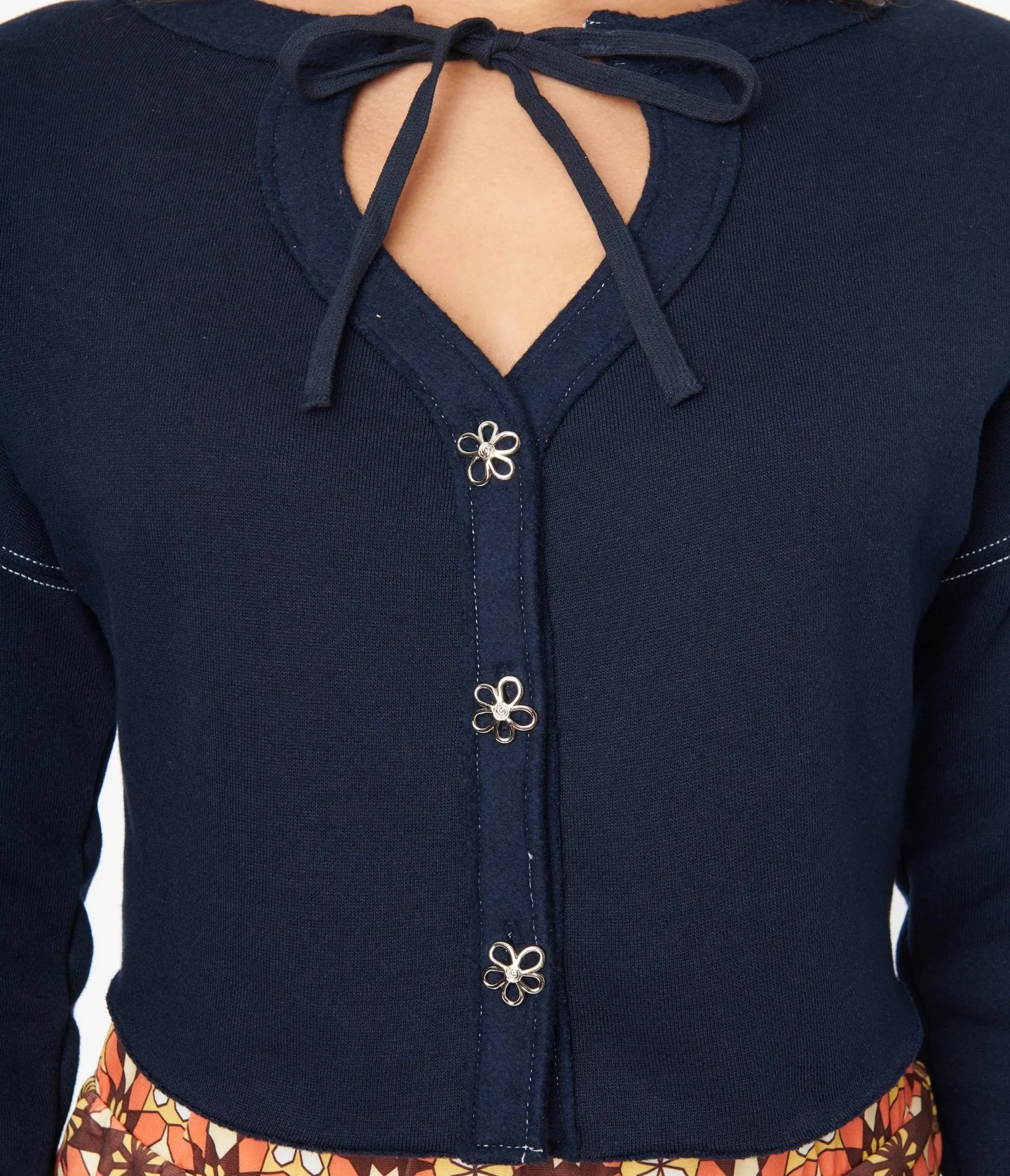 Navy Floral Button Cropped Petunia Cardigan Easy Date Night