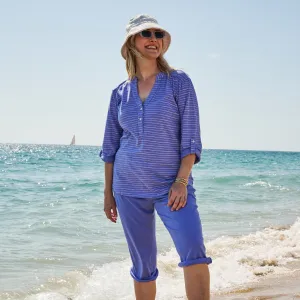 Ocean Stripe Buttonside Henley | Plus Size Weekend Relaxed Look