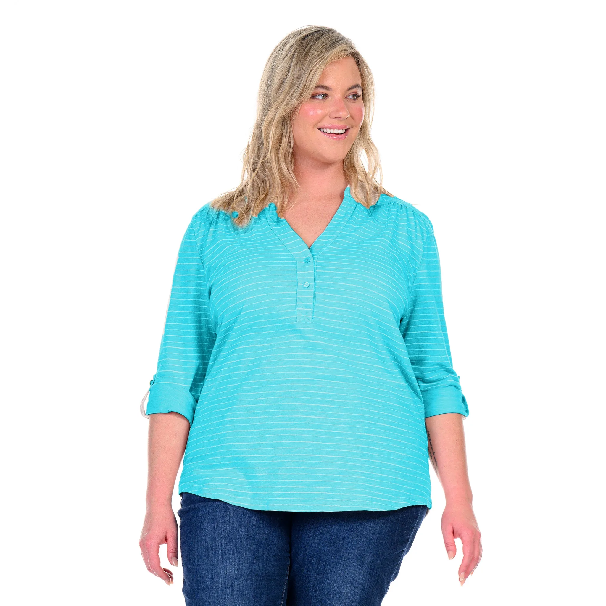 Ocean Stripe Buttonside Henley | Plus Size Weekend Relaxed Look