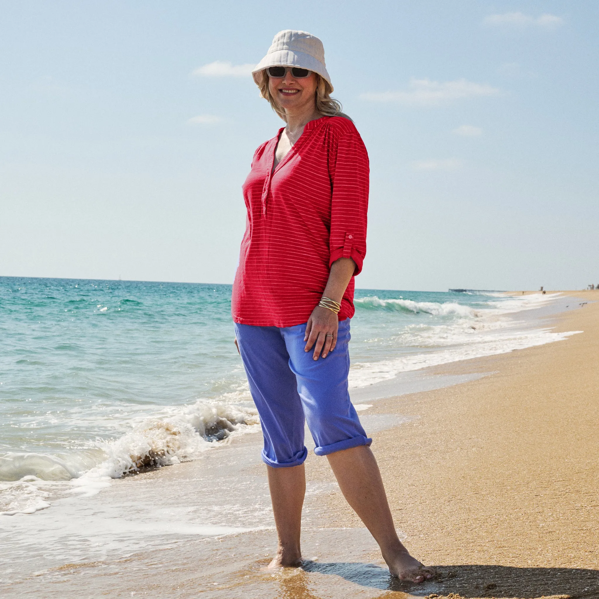 Ocean Stripe Buttonside Henley | Plus Size Weekend Relaxed Look