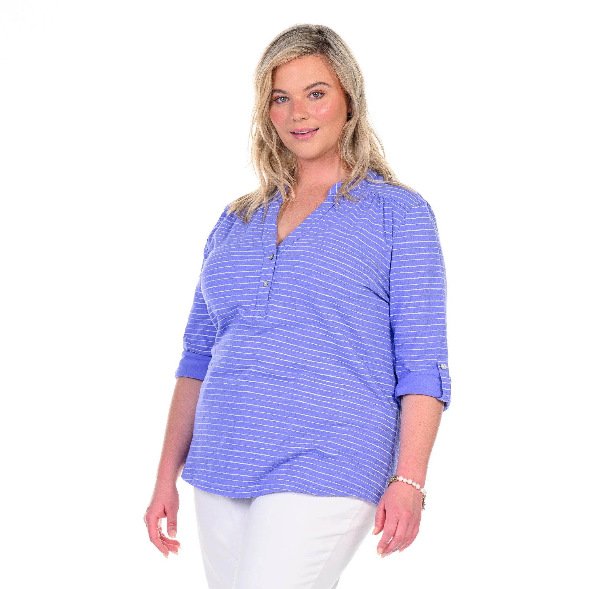 Ocean Stripe Buttonside Henley | Plus Size Weekend Relaxed Look
