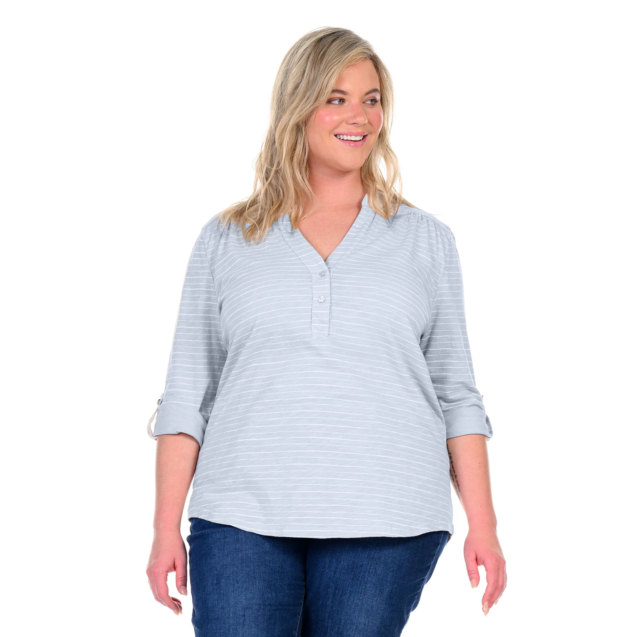 Ocean Stripe Buttonside Henley | Plus Size Weekend Relaxed Look