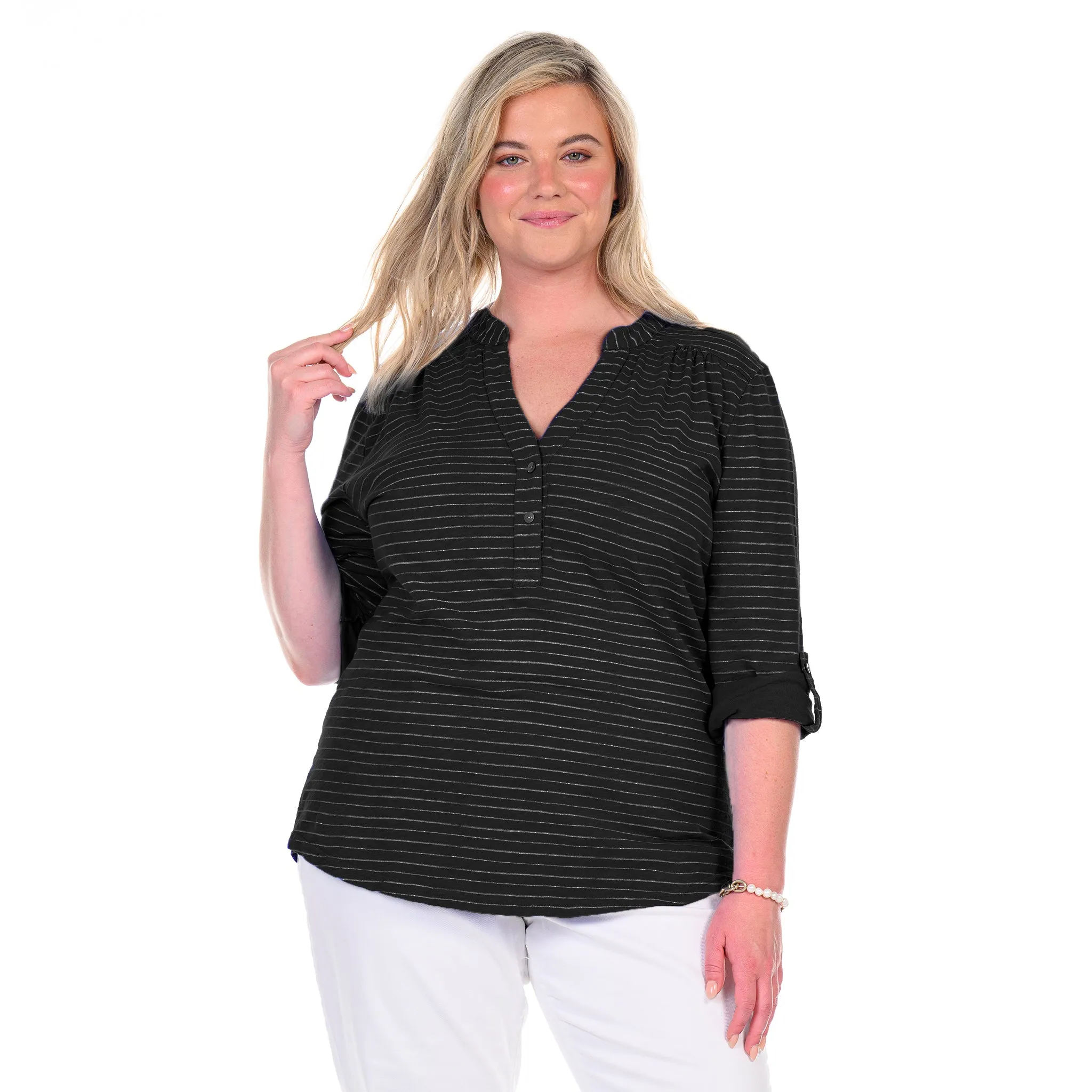 Ocean Stripe Buttonside Henley | Plus Size Weekend Relaxed Look