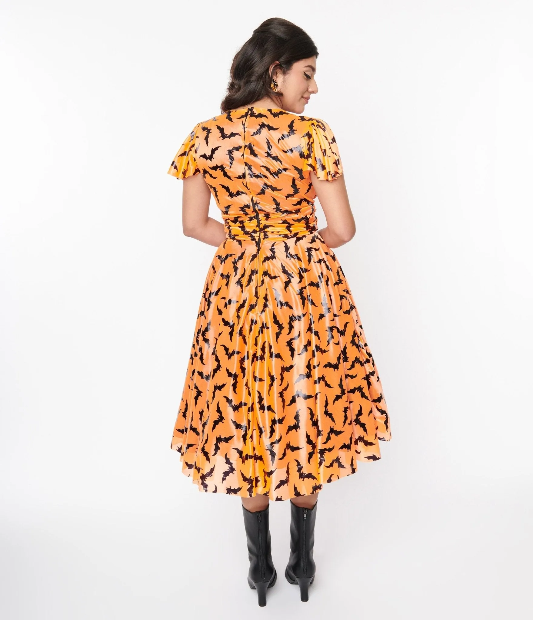 Orange & Black Bat Midori Swing Dress Casual Everyday Look