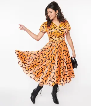 Orange & Black Bat Midori Swing Dress Casual Everyday Look