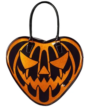 Orange Glitter Jack-O-Lantern Heart Leatherette Bag Fun Outing